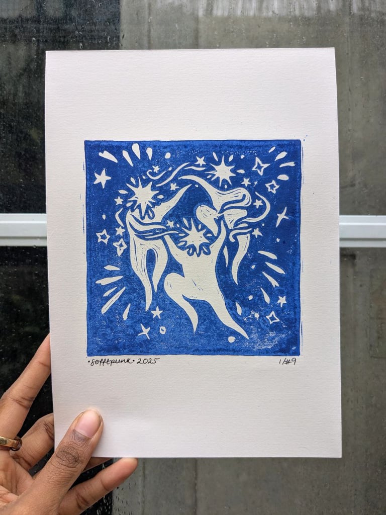 Magic Trio - Original Lino Print 