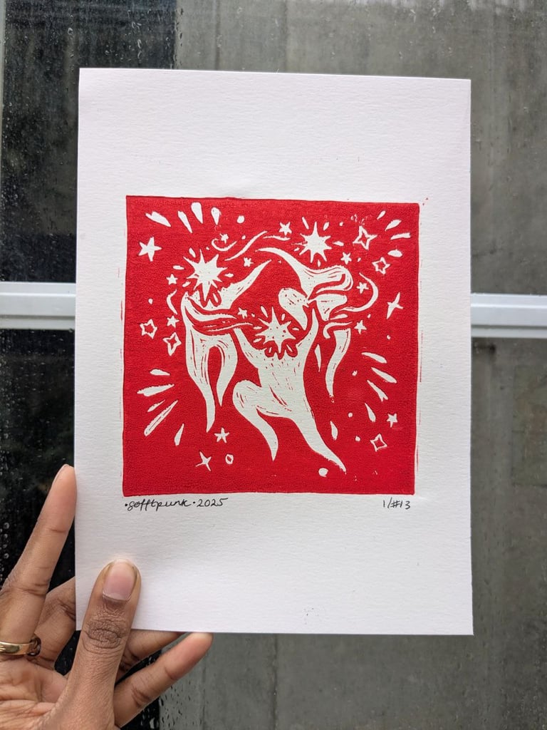 Magic Trio - Original Lino Print  Image 2