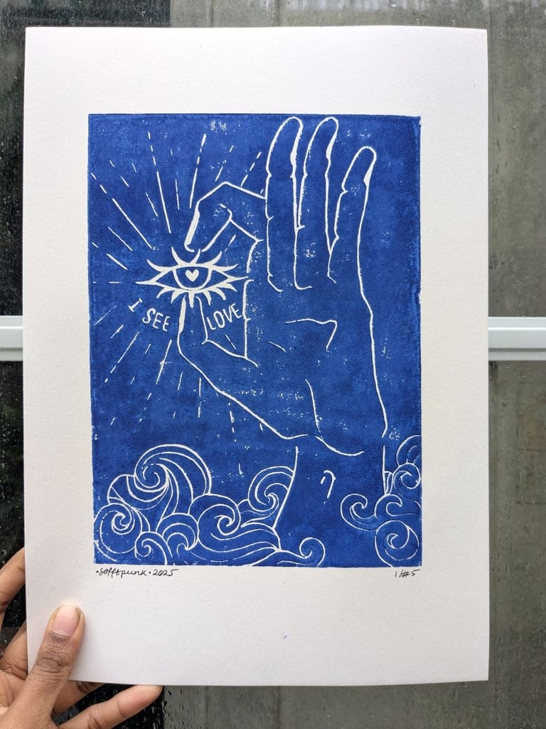 I See Love - Original Lino Print 