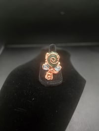 Image 1 of Moss Agate and Neodymium Magnet Ankh Ring Adjustable 