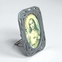 Image 3 of Cadre Art déco religieux ancien en étain - Sacré-Cœur de Jésus - cadre vintage 1930