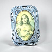 Image 2 of Cadre Art déco religieux ancien en étain - Sacré-Cœur de Jésus - cadre vintage 1930