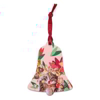 Image 3 of Penelope - Hinoki Wood Ornament - Bell Shaped Ornament - Heart Shaped Cat Ornament - Tulips 