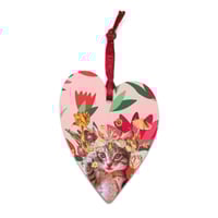Image 10 of Penelope - Hinoki Wood Ornament - Bell Shaped Ornament - Heart Shaped Cat Ornament - Tulips 