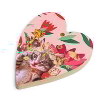 Image 9 of Penelope - Hinoki Wood Ornament - Bell Shaped Ornament - Heart Shaped Cat Ornament - Tulips 