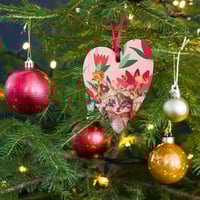 Image 11 of Penelope - Hinoki Wood Ornament - Bell Shaped Ornament - Heart Shaped Cat Ornament - Tulips 