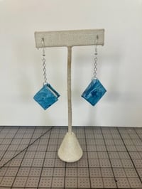 Book Earrings -Blue Marbled Paper