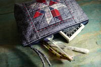 Image 4 of Red Star Patchwork Makeup Bag, Handmade Vintage Fabric Zipper Pouch