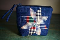 Image 2 of Indigo Star Patchwork Pouch, Handmade Zipper Pouch, Fabric Purse