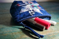 Image 5 of Indigo Star Patchwork Pouch, Handmade Zipper Pouch, Fabric Purse
