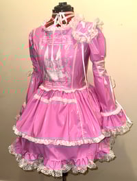 Image 1 of “monophobia” print PVC princess OP w/ bat print headdress (pink x white)