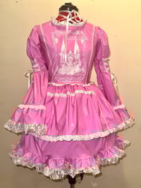 Image 2 of “monophobia” print PVC princess OP w/ bat print headdress (pink x white)