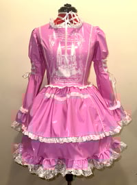 Image 3 of “monophobia” print PVC princess OP w/ bat print headdress (pink x white)