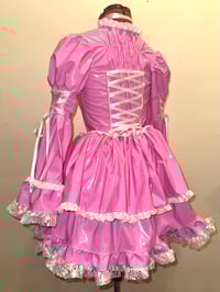 Image 4 of “monophobia” print PVC princess OP w/ bat print headdress (pink x white)