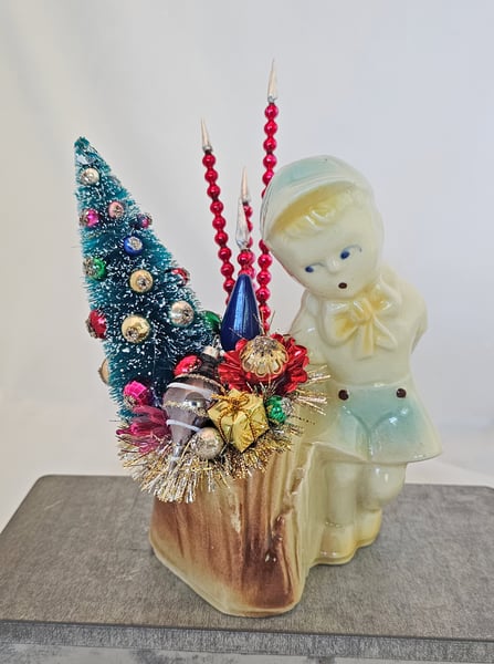 Image of Vintage Little Boy Planter with Holiday Cheer