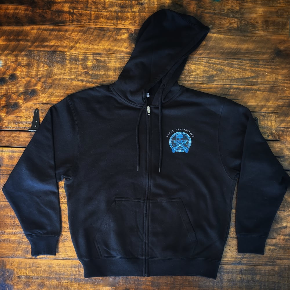 Image of Blue Skull Logo Zip Up Hoodie
