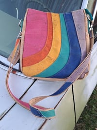 Image 1 of Rainbow and Natural Silver Cork Crossbody Bag