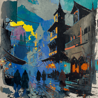 Image 3 of Sunrise At The Market set of 3 framed watercolor paintings