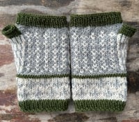 Image 3 of “Matilda” fingerless mittens - Green - Ready to ship