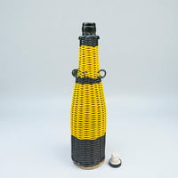 Image 2 of Bouteille longue en scoubidou jaune et noir vintage – carafe rétro 60s déco pop