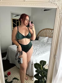 Image 2 of The TOUCH bra & SABBATH knicker in Forest green smooth stretch velvet