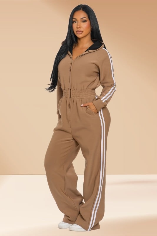 Image of Fleeced Hooded Jumpsuit (tan)