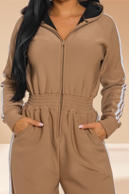 Image of Fleeced Hooded Jumpsuit (tan)