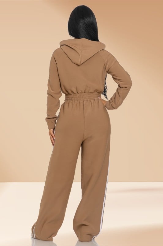 Image of Fleeced Hooded Jumpsuit (tan)