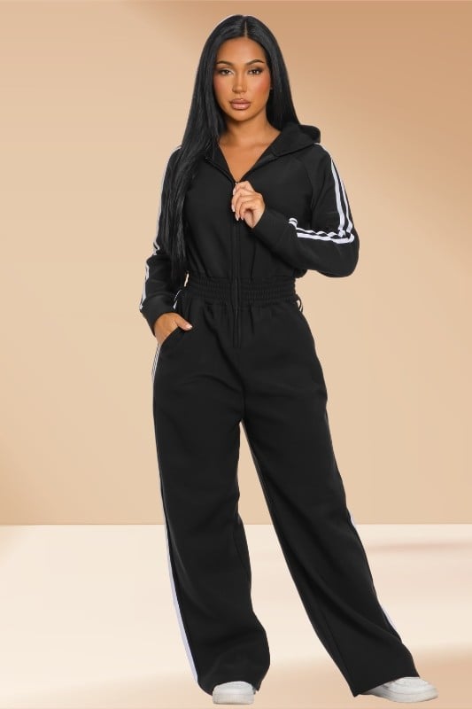 Image of Fleeced Hooded Jumpsuit (black)