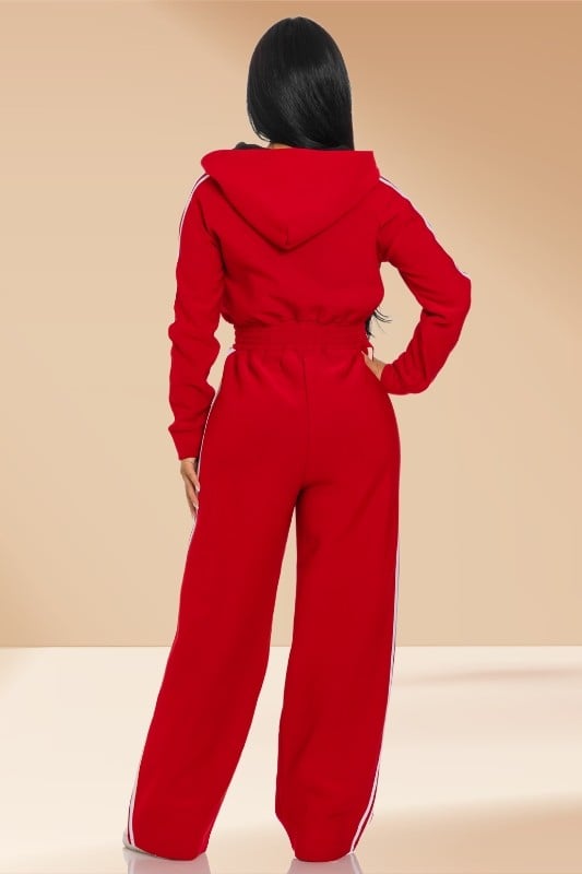 Image of Fleeced Hooded Jumpsuit (red)