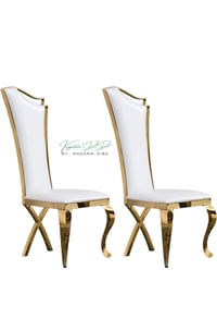 Image 1 of Dining Chairs Set of 2, High Back Black Gold Chairs with Mirrored Stainless Steel Legs