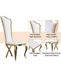Image 3 of Dining Chairs Set of 2, High Back Black Gold Chairs with Mirrored Stainless Steel Legs