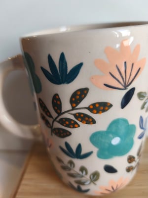 Image of  Grande tasse anse fleur bleu 