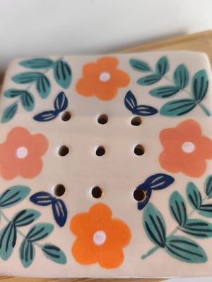 Image of  Porte savon fleur rose orange 