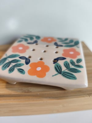 Image of  Porte savon fleur rose orange 