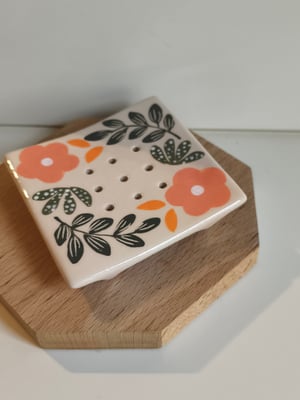 Image of  Porte savon fleur rose vert