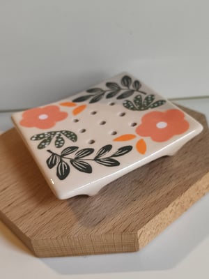 Image of  Porte savon fleur rose vert