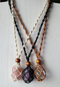 Image 1 of Macrame crystal pouch necklace, Tumbled stone necklace