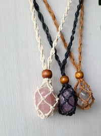 Image 4 of Macrame crystal pouch necklace, Tumbled stone necklace