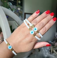 Image 1 of Mother of pearl evil eye bracelet, Spiritual protection jewelry