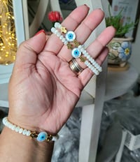 Image 2 of Mother of pearl evil eye bracelet, Spiritual protection jewelry