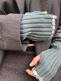 Image 1 of Merino Wool Hand Warmers with Mother-of-Pearl Buttons sage 