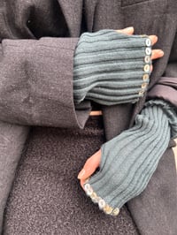Image 4 of Merino Wool Hand Warmers with Mother-of-Pearl Buttons sage 
