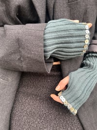 Image 6 of Merino Wool Hand Warmers with Mother-of-Pearl Buttons sage 