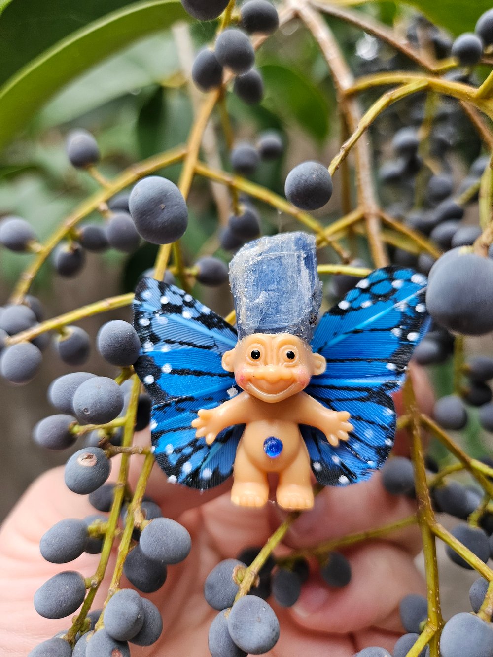 MADE TO ORDER: Blue Kyanite Butterfly Mini Crystal Troll 1.5"