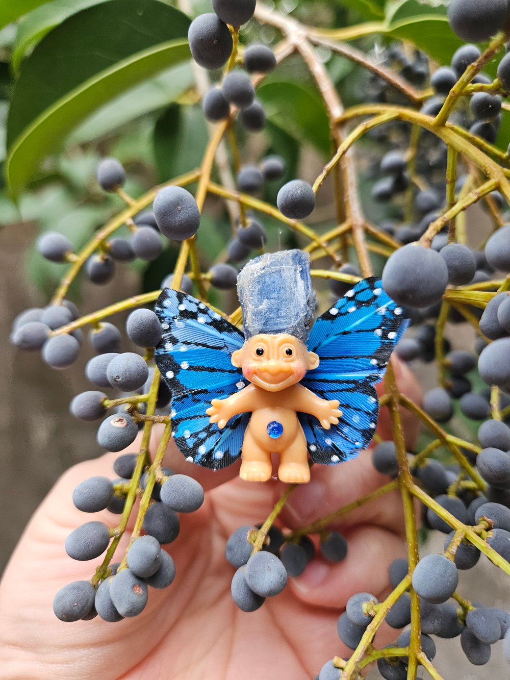 MADE TO ORDER: Blue Kyanite Butterfly Mini Crystal Troll 1.5"