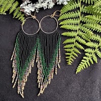 Large Green Hoop Fringe Earrings