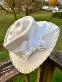 Image 2 of “Whispering Betrothed” Skull Shaped Bridal Cowboy Hat with Tooled Paisley Leather