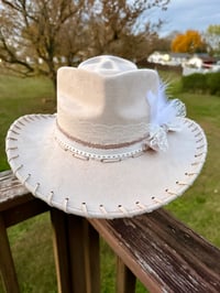 Image 4 of “Whispering Betrothed” Skull Shaped Bridal Cowboy Hat with Tooled Paisley Leather