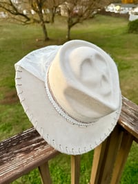 Image 6 of “Whispering Betrothed” Skull Shaped Bridal Cowboy Hat with Tooled Paisley Leather